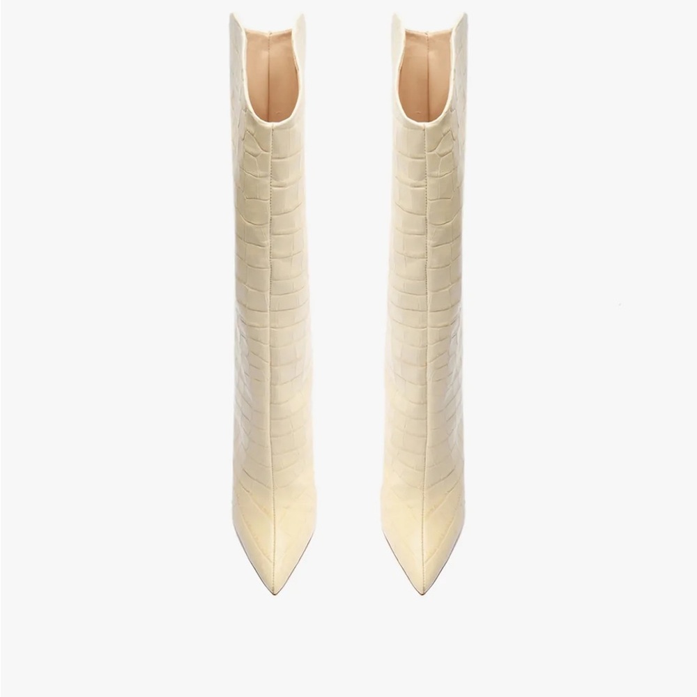 Elegant Cream Croc-Embossed Women's Boots